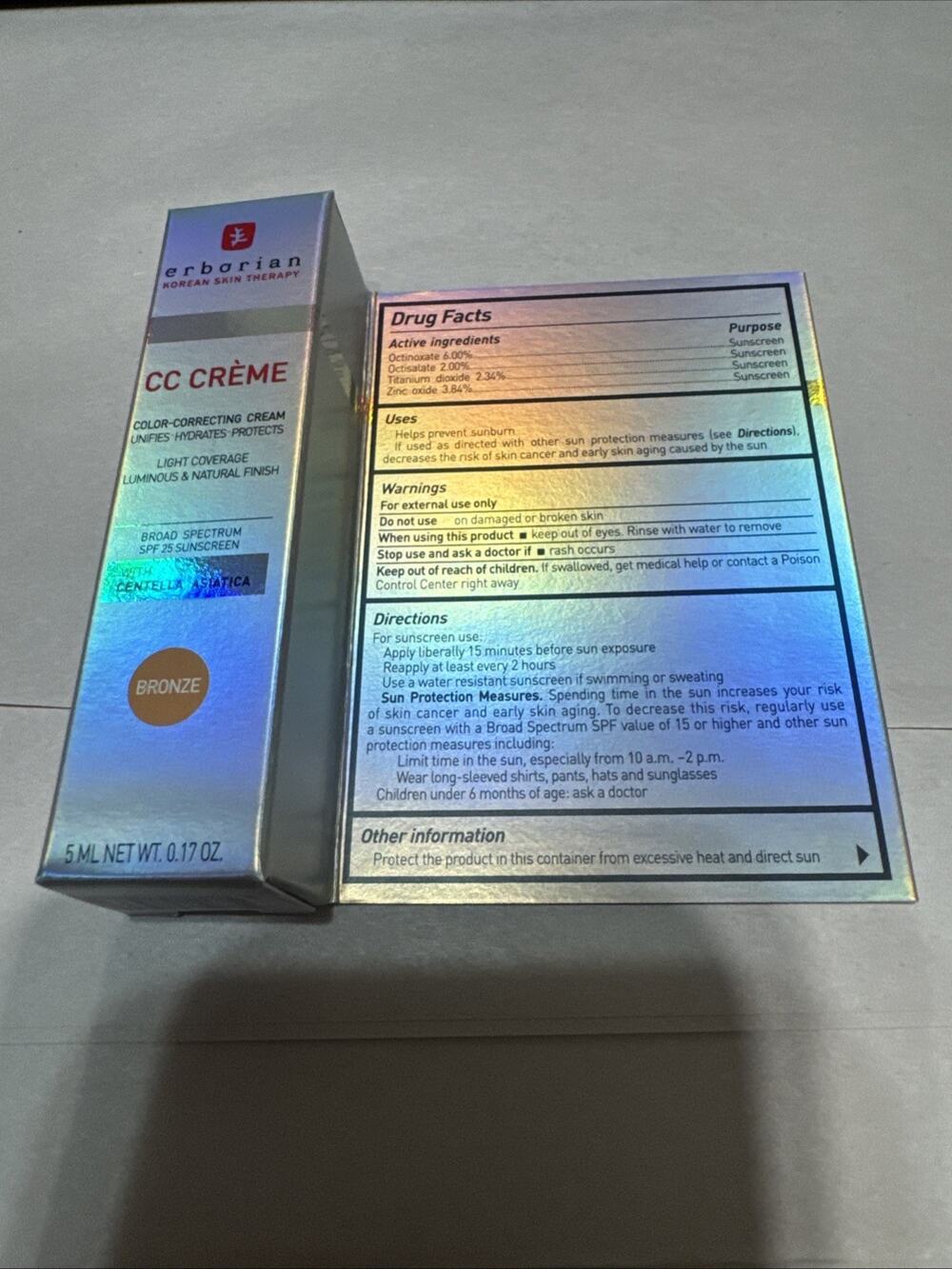 Erborian Color Correcting CC Cream with Centella Asiatica Bronze SPF 25 5 ml